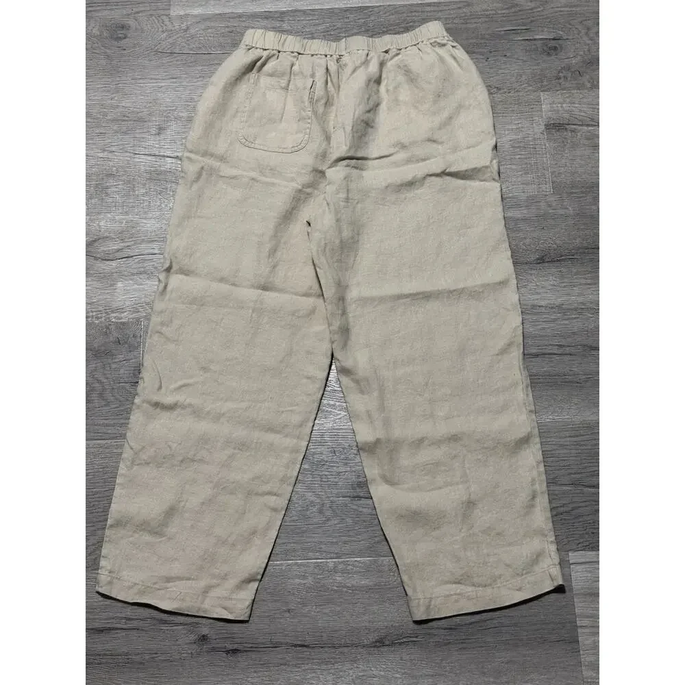 Quince 100% European Linen Pants 25” Womens Medium Tan Khaki Pull On Crop Ankle